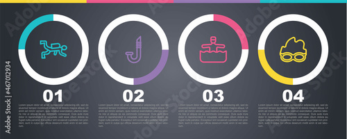 Set line Scuba diver, Snorkel, Water gymnastics and Glasses for swimming. Business infographic template. Vector