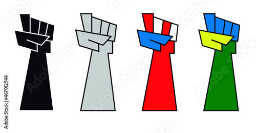 closed fist up. symbol of resistance. geometric vector illustration of icon with outline. options in the colors of the United States and Brazil. eps 10