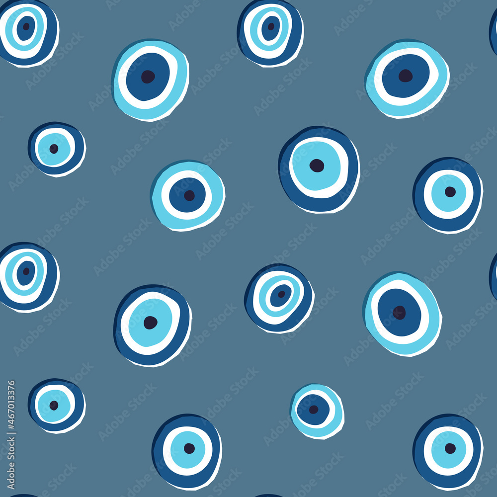 Evil eye lucky charm vector seamless pattern. Esoteric, mystic, dark magic protecting amulet, traditional Turkish charm. Evil eye lucky charm vector seamless pattern. Esoteric, mystic, dark magic protecting amulet, traditional Turkish charm.