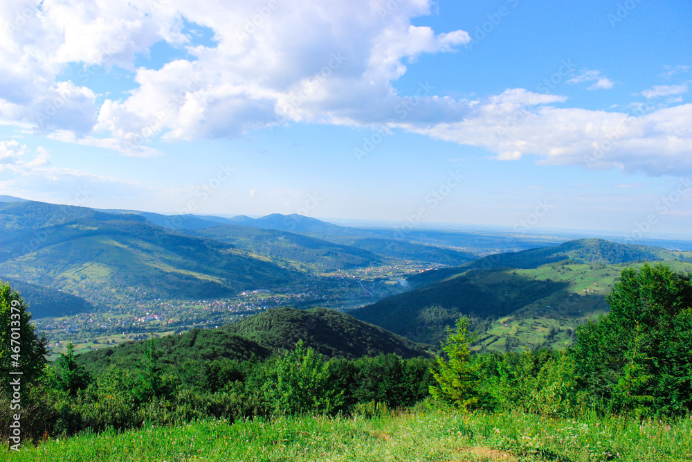 View from Mount Makovitsa in Western Ukraine. Landscape on mountains and forests. Ukraine, Yaremche