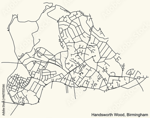 Detailed navigation urban street roads map on vintage beige background of the quarter Handsworth Wood neighborhood of the English regional capital city of Birmingham  United Kingdom