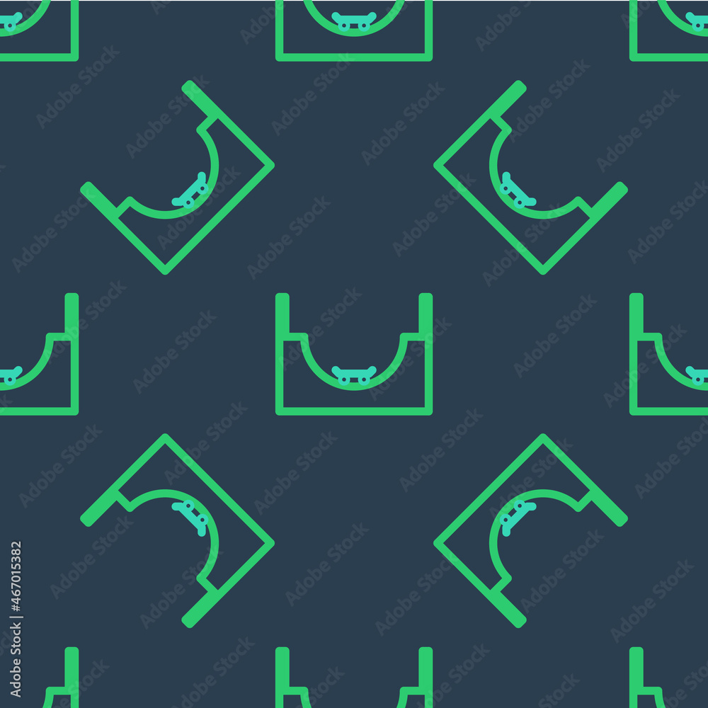 Line Skate park icon isolated seamless pattern on blue background. Set of ramp, roller, stairs for a skatepark. Extreme sport. Vector Line Skate park icon isolated seamless pattern on blue background. Set of ramp, roller, stairs for a skatepark. Extreme sport. Vector