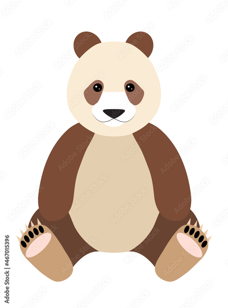 Fototapeta premium Drawn cute sitting qinling panda character. Brown subspecies of giant panda. Vector illustration.