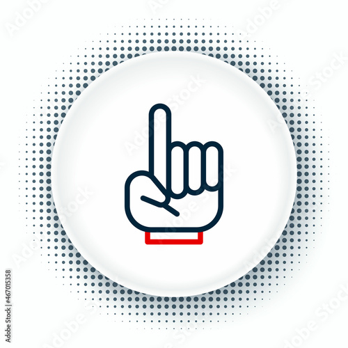 Line Number 1 one fan hand glove with finger raised icon isolated on white background. Symbol of team support in competitions. Colorful outline concept. Vector