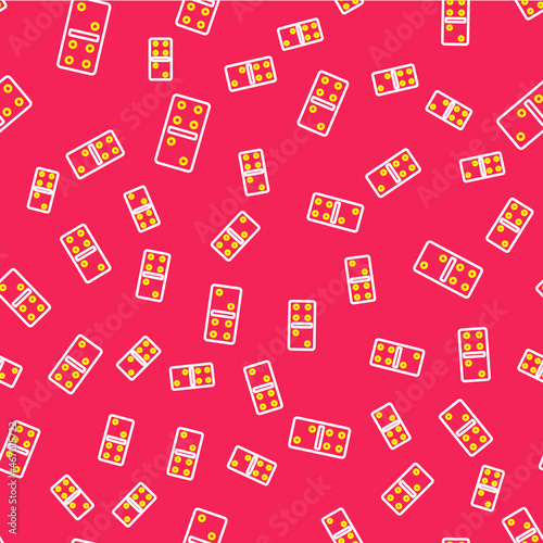 Line Domino icon isolated seamless pattern on red background. Vector