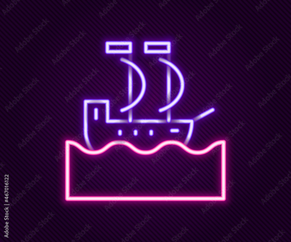 Glowing neon line Sailboat or sailing ship icon isolated on black background. Sail boat marine cruise travel. Colorful outline concept. Vector Glowing neon line Sailboat or sailing ship icon isolated on black background. Sail boat marine cruise travel. Colorful outline concept. Vector