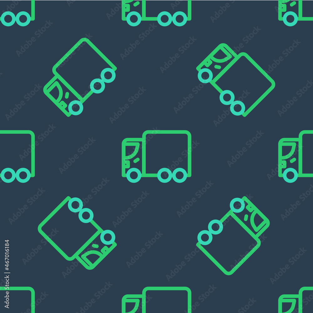 Line Delivery cargo truck vehicle icon isolated seamless pattern on blue background. Vector Line Delivery cargo truck vehicle icon isolated seamless pattern on blue background. Vector
