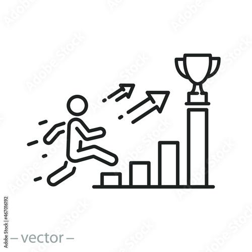 leadership ambition icon, career ladder, business challenge, growth achievement, boost progress, thin line symbol - editable stroke vector illustration
