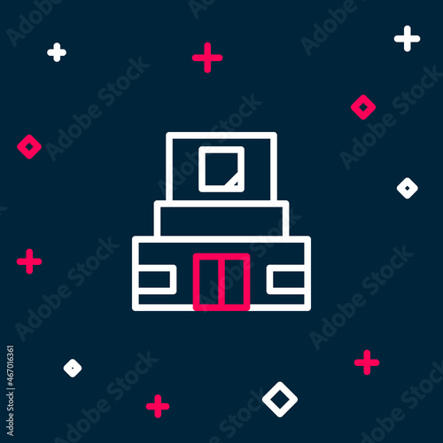 Line Mausoleum of Lenin icon isolated on blue background. Russia architecture landmarks, sightseeing places. Royal Citadel at Red Square, Moscow. Colorful outline concept. Vector