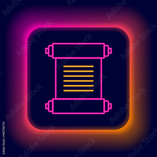 Glowing neon line Decree, paper, parchment, scroll icon icon isolated on black background. Colorful outline concept. Vector