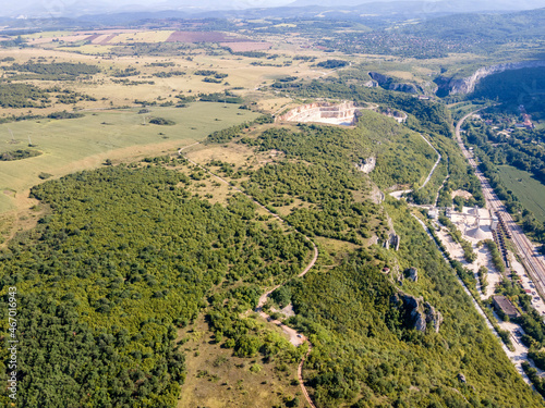 Aerial view of Iskar river, passing near village of Karlukovo, Bulgaria photo