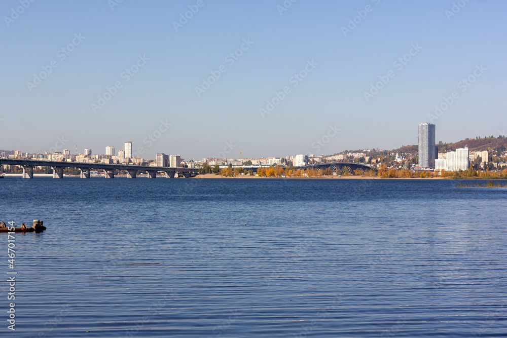 Saratov, view of the city and the bridge over the Volga river