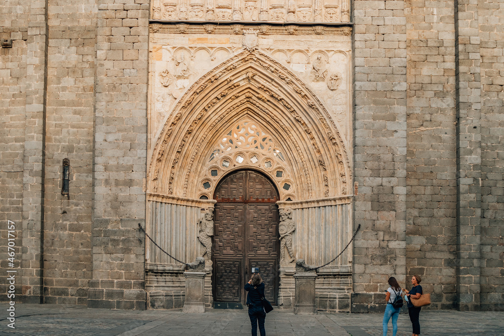 detail and view of the cathedral of avila in spain