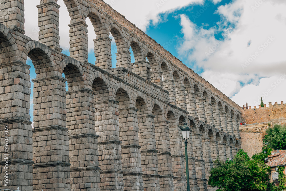 segovia cityscape with aqueduct in spain