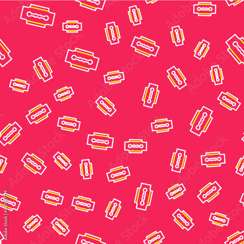 Line Blade razor icon isolated seamless pattern on red background. Vector