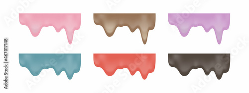 Dripping liquid. Realistic colorful drops. Vector 3d illustration.
