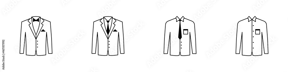 Conjunto de icono de traje formal, para hombre. Ropa de evento