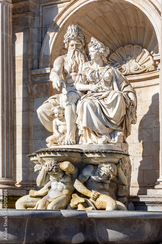 Neptune fountain at Albertina Museum on Albertinaplatz square in Vienna, Austria