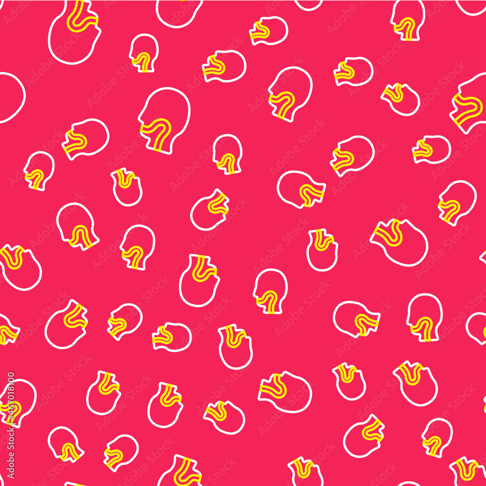 Line Sore throat icon isolated seamless pattern on red background. Pain in throat. Flu, grippe, influenza, angina. Healthcare and medical. Vector Line Sore throat icon isolated seamless pattern on red background. Pain in throat. Flu, grippe, influenza, angina. Healthcare and medical. Vector