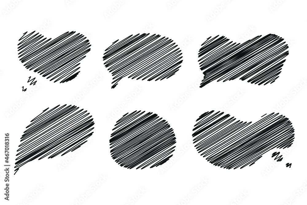 Speech bubble big set. Scribble frames. Hand drawn effect illustration. Sketch. Messages, phrases, text, chat, talk or dialog clouds set. Vector illustration isolated on white background. Speech bubble big set. Scribble frames. Hand drawn effect illustration. Sketch. Messages, phrases, text, chat, talk or dialog clouds set. Vector illustration isolated on white background.