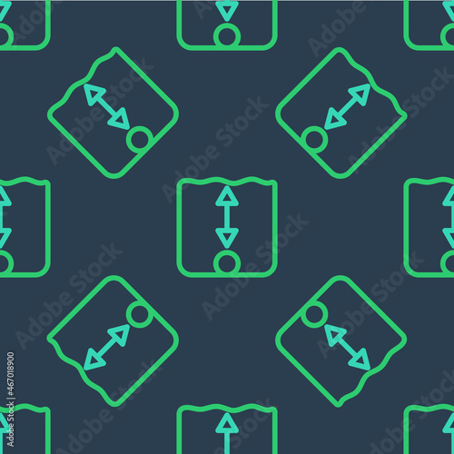 Line Depth measurement icon isolated seamless pattern on blue background. Water depth. Vector