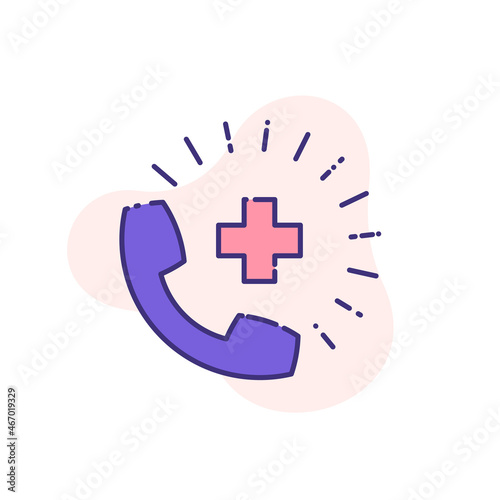 call the hospital single flat line icon isolated on white. Perfect outline symbol Prevention Coronavirus Covid 19 pandemic quarantine banner. Quality warning flat design element consult a doctor