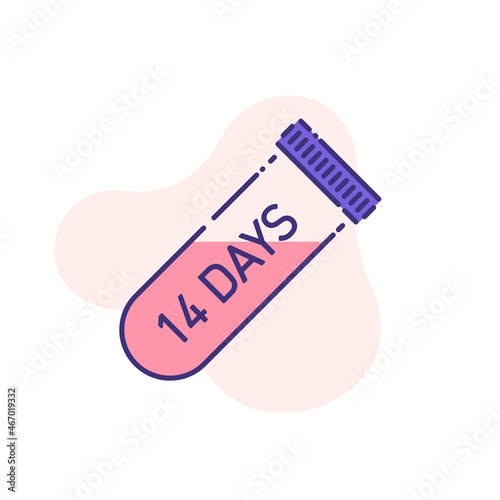 test tube with virus Coronavirus Covid19 pandemic single flat line icon isolated on white background. outline symbol incubation period of the virus 14 days. flat design element vaccine pneumonia
