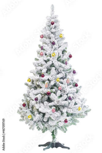Christmas tree decorated with Christmas balls on a white background isolate