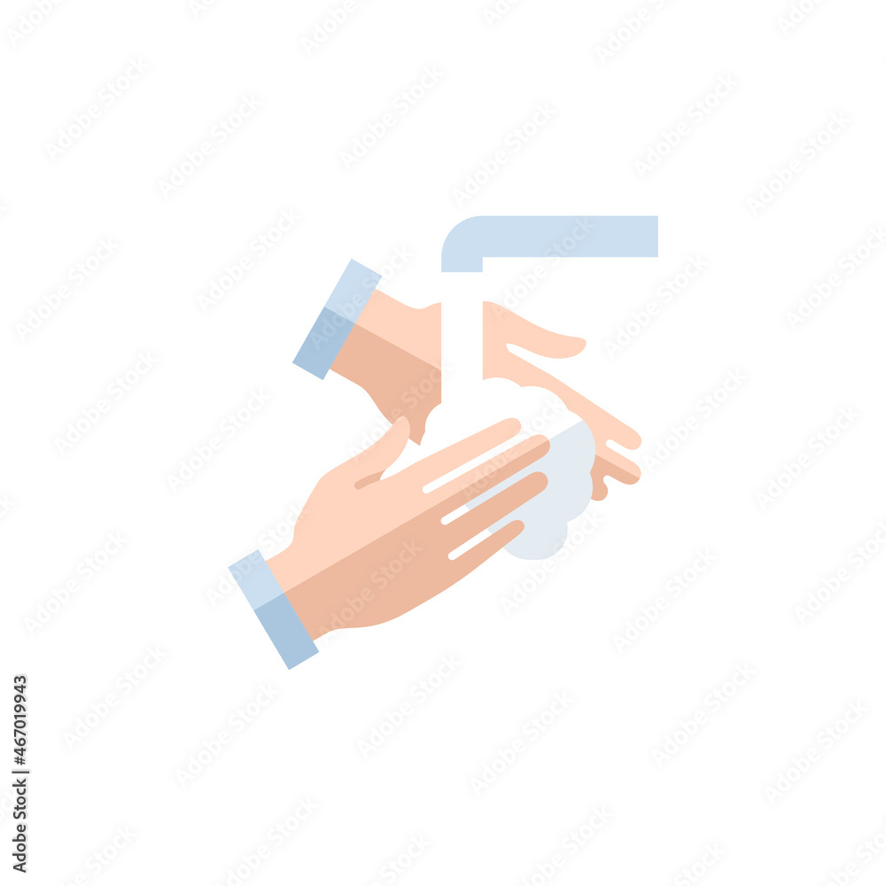 two hands of a person are washed with soap under running water single flat icon isolated on white. Perfect flat symbol clean palm Coronavirus Covid 19 banner wash hands two hands of a person are washed with soap under running water single flat icon isolated on white. Perfect flat symbol clean palm Coronavirus Covid 19 banner wash hands
