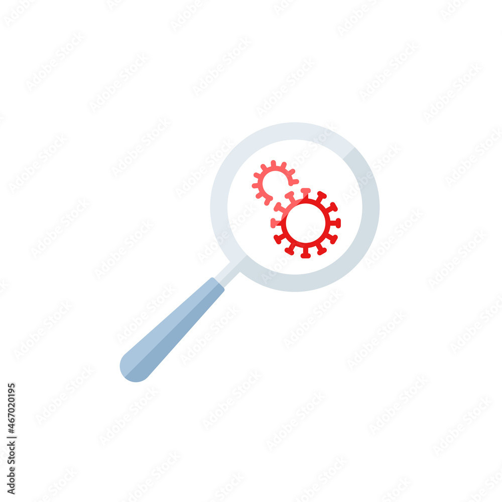coronavirus study single flat icon isolated on white background. Perfect outline symbol research vaccine Covid 19 pandemic banner. Quality flat design element magnifier glass coronavirus study single flat icon isolated on white background. Perfect outline symbol research vaccine Covid 19 pandemic banner. Quality flat design element magnifier glass