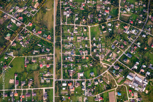 View from the hot air balloon on private houses districts architecture in Vilnius Lithuania