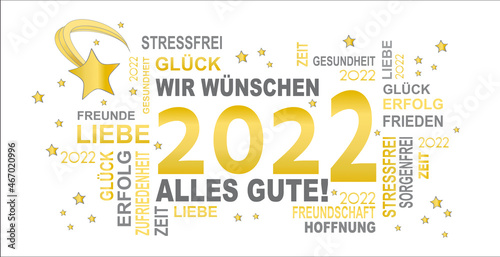 2022 - gute wünsche in gold mit grau und sternen