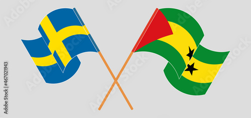Crossed flags of Sweden and Sao Tome and Principe. Official colors. Correct proportion