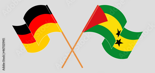 Crossed flags of Germany and Sao Tome and Principe. Official colors. Correct proportion