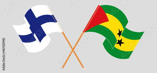 Crossed flags of Finland and Sao Tome and Principe. Official colors. Correct proportion