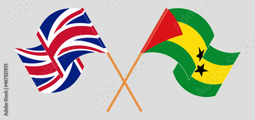 Crossed flags of the UK and Sao Tome and Principe. Official colors. Correct proportion