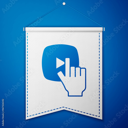 Blue Online play video icon isolated on blue background. Film strip with play sign. White pennant template. Vector