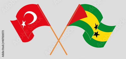 Crossed flags of Turkey and Sao Tome and Principe. Official colors. Correct proportion