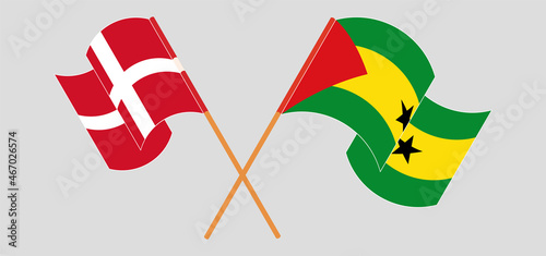 Crossed flags of Denmark and Sao Tome and Principe. Official colors. Correct proportion