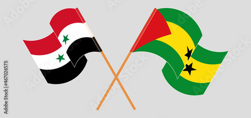 Crossed flags of Syria and Sao Tome and Principe. Official colors. Correct proportion