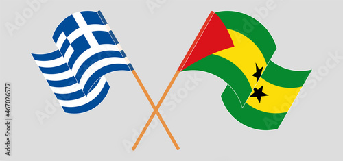 Crossed flags of Greece and Sao Tome and Principe. Official colors. Correct proportion