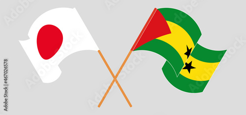 Crossed flags of Japan and Sao Tome and Principe. Official colors. Correct proportion