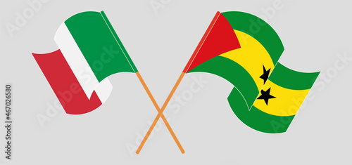 Crossed flags of Italy and Sao Tome and Principe. Official colors. Correct proportion