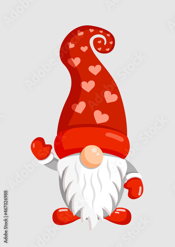 Illustration of Christmas gnome on an isolated background for a postcard, banner, textiles, decor. Scandinavian Nordic Gnome, Cute Christmas Santa Gnome Elf. Vector.