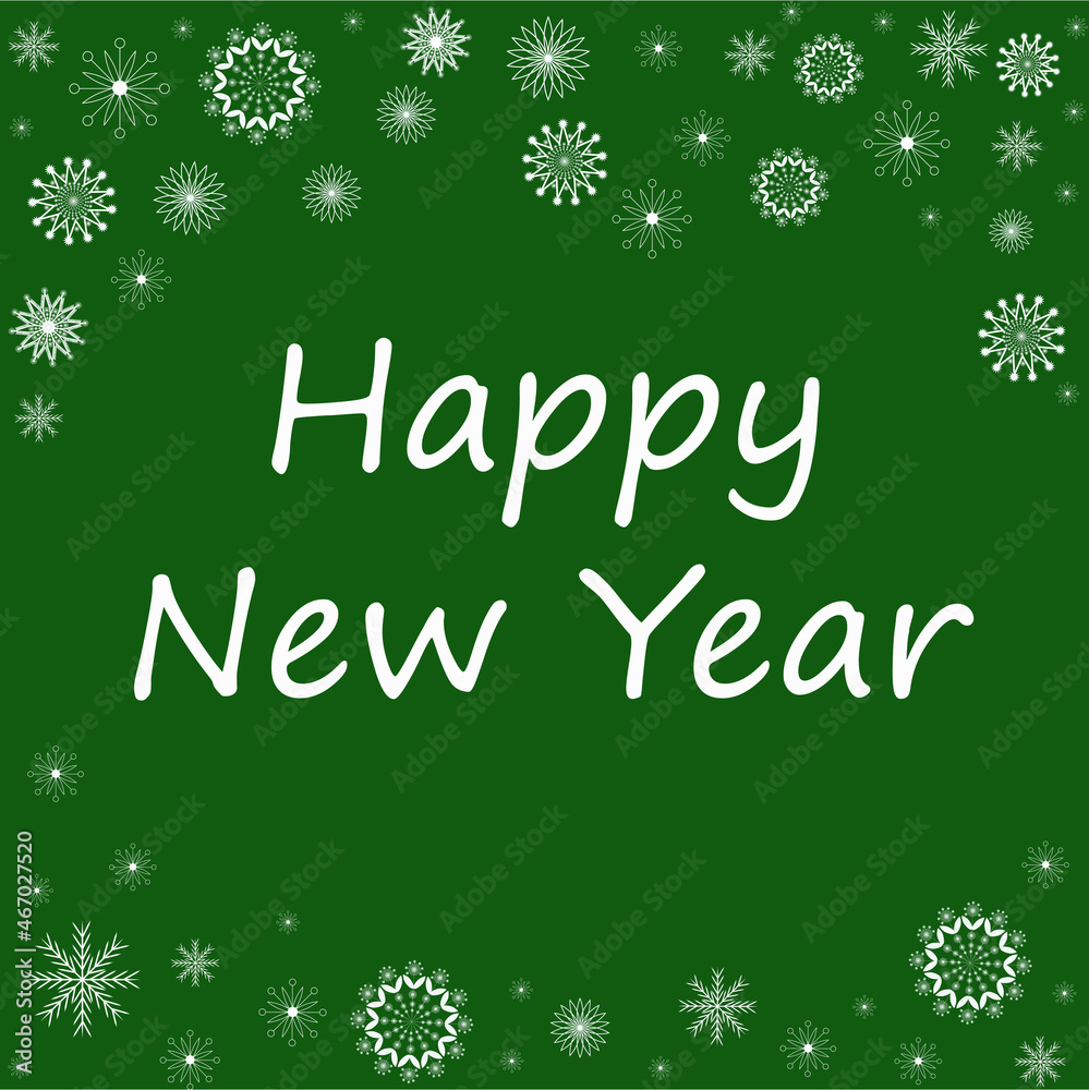 Happy New Year with snowflakes on a green background