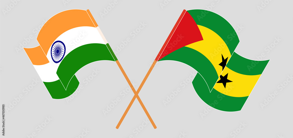 Crossed flags of India and Sao Tome and Principe. Official colors. Correct proportion Crossed flags of India and Sao Tome and Principe. Official colors. Correct proportion