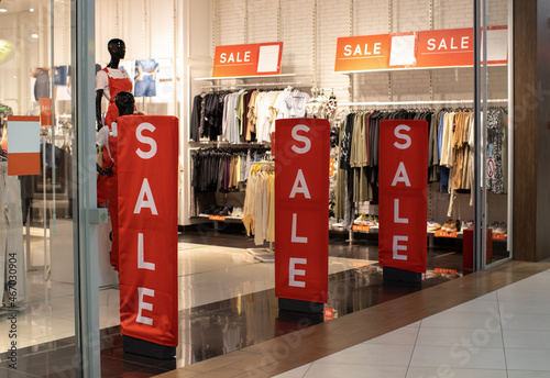 Wallpaper Mural Entrance lobby to store, decorated for seasons of discounts, with inscription Sales. Fashion concept, discount season, black friday, offline shopping, gimmicks, holiday sales Torontodigital.ca