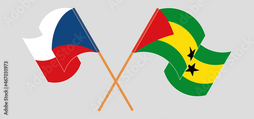 Crossed flags of Czech Republic and Sao Tome and Principe. Official colors. Correct proportion