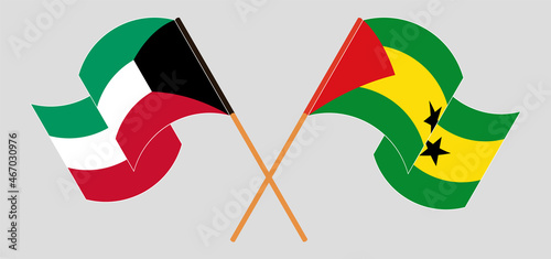 Crossed flags of Kuwait and Sao Tome and Principe. Official colors. Correct proportion