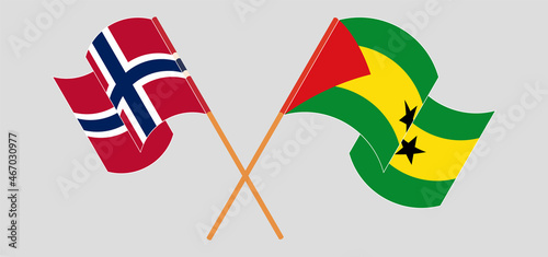 Crossed flags of Norway and Sao Tome and Principe. Official colors. Correct proportion